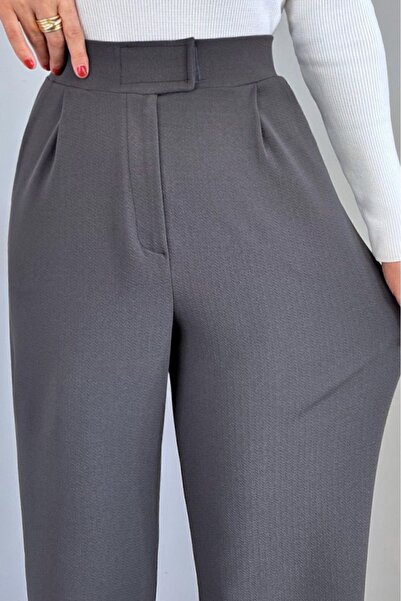 THIFF GYMWEAR Kadın Likralı Cırt Kapama Gri Geniş Paçalı Rahat Palazzo Pantolon