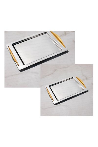 Nehir North Gold 2 Pcs Stainless Steel Tray Tea and Coffee Tray - Serving Tray 2 Sizes