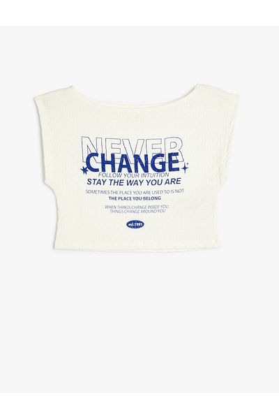 Koton Slim Fit Wrap T-Shirt - Short Sleeve, Crew Neck, Slogan Printed