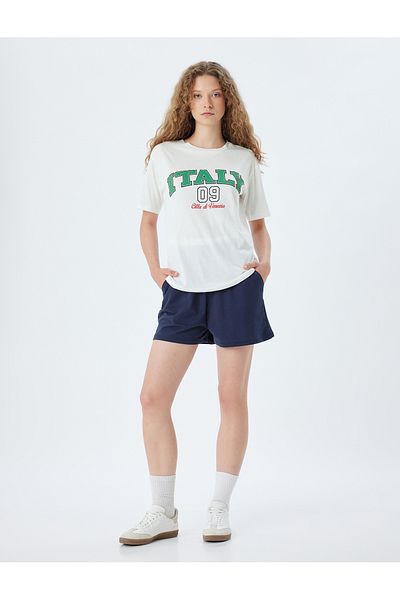 Koton Cotton Oversize T-Shirt - Back Printed, Slogan, Crew Neck, Short Sleeve