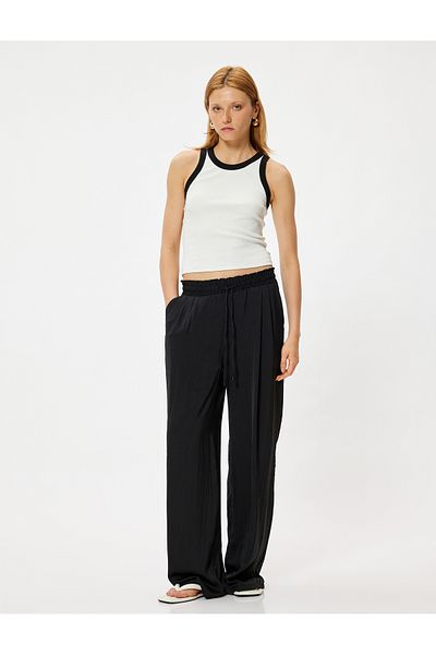 Koton Aerobin Fabric - Wide Leg, Elastic Waist, Tied Pocket Trousers
