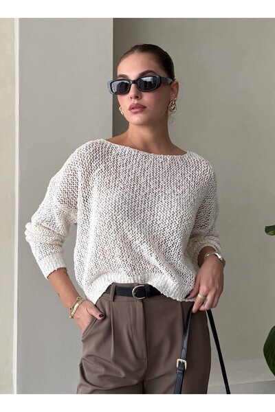 Laluvia Πλεκτό κρεμ Spider Πουλόβερ Relaxed Cut-4412