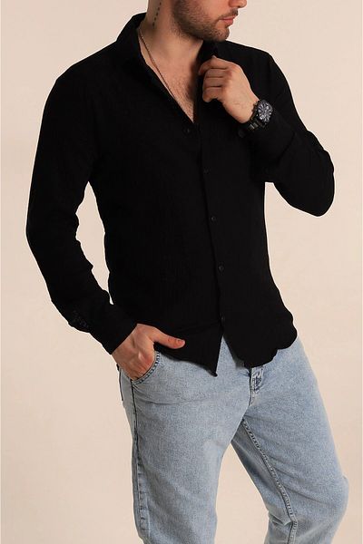 ModaLy Moda Мъжка риза Seersucker Oversize, черна, 267171