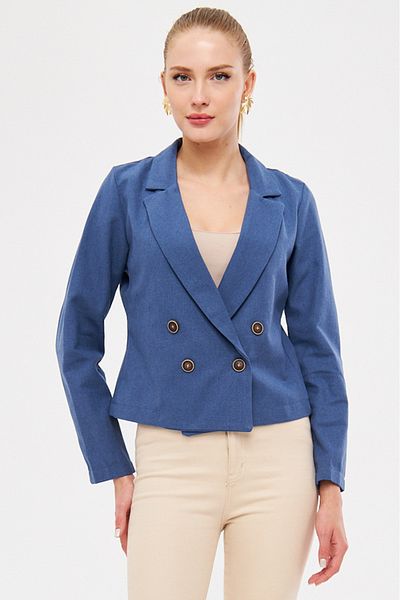 armonika Dámská tmavě modrá dvouřadá bunda Gabardine Crop Jacket ARM-24Y001010