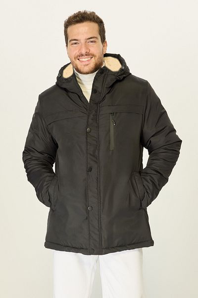 D1fference Schwarzer, winddichter Wintermantel, Mantel und Parka für Herren mit Kapuze