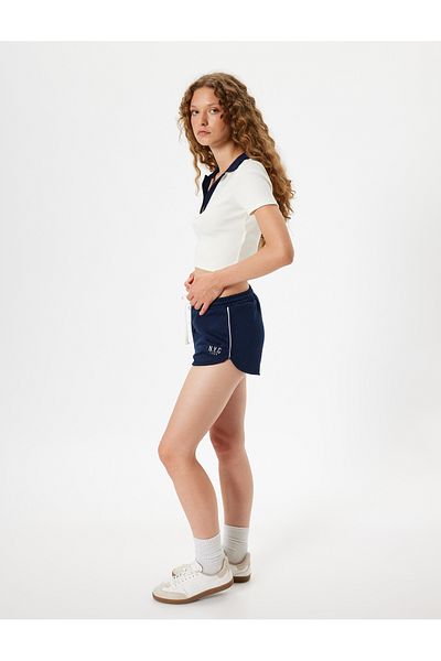 Koton Lace-Up Mini Shorts - Printed and Ribbed