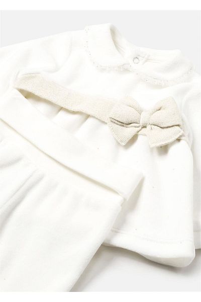 MAYORAL Cream Colored Baby Girl Long Sleeve T-Shirt and Booties Set - 2506