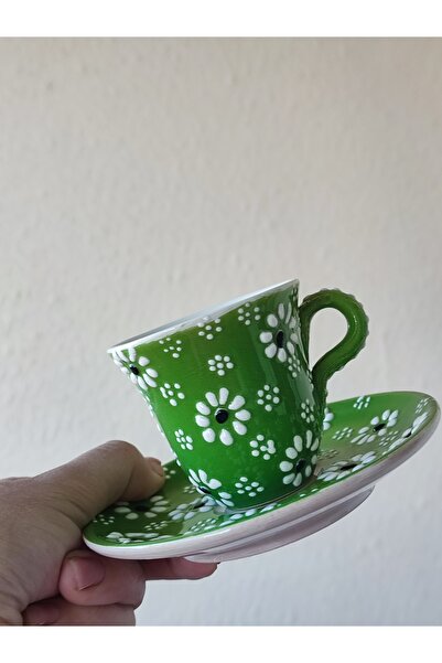 Alux Hediyelik Seramik El Işi Fincan Takımı 6 Çift Papatya Desen