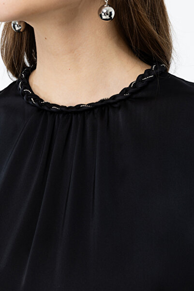 Ekol Μοντέλο 2003 Μαύρη Πλεκτή Σατέν Γυναικεία Μπλούζα