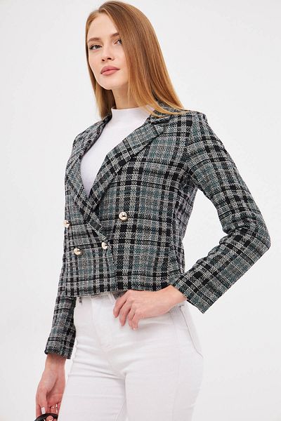 armonika Γυναικείο μπουφάν Tweed Crop με διπλό κολάρο τιρκουάζ ARM-24K001014