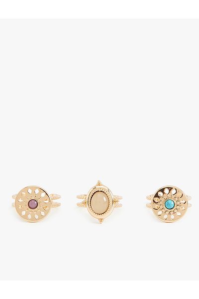 Koton Stone Detailed Steel Blend - Set of 3 Rings