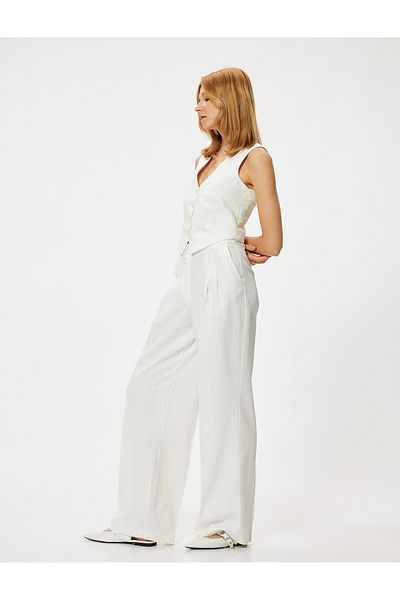 Koton High Waist and Pleat Detailed Textured Viscose Palazzo Trousers - Pocketed