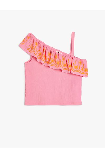 Koton Single Shoulder Ruffle Blouse - Embroidered Detail
