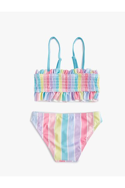 Koton Σετ μπικίνι με λεπτές τιράντες Frilly ριγέ
