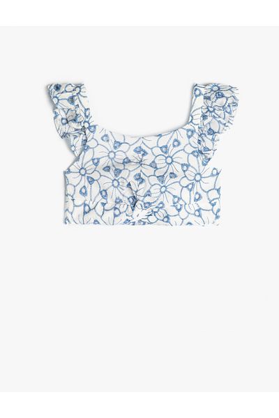 Koton Kurze Bluse mit Blumenmuster – Träger und Rüschen mit Muschel-Detail