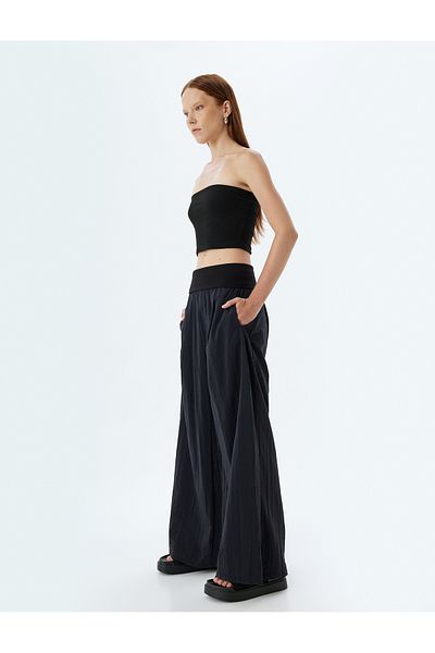 Koton High Waist Pocket Loose Fit Wide Leg Baggy Trousers