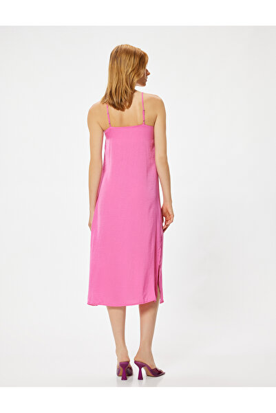 Koton Midilanges Kleid mit dünnen Trägern – Krepp mit Schlitzdetail