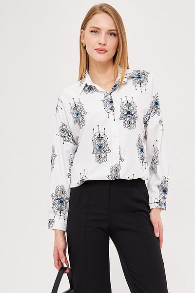 armonika Női világoskék mintás Oversize hosszú alap ing ARM-22Y001148