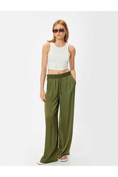 Koton Aerobin-Stoff – Hose mit weitem Bein, elastischer Taille und gebundenen Taschen