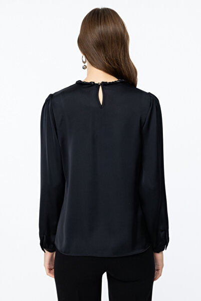 Ekol Μοντέλο 2003 Μαύρη Πλεκτή Σατέν Γυναικεία Μπλούζα