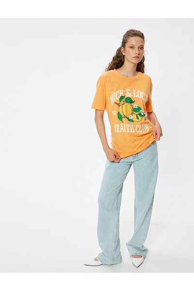 Koton Tricou oversize din bumbac cu imprimeu cu fructe - Gât crew, mânecă scurtă