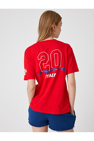 Koton Тениска с къс ръкав и щампован гръб с голямо деколте