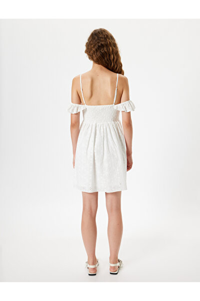 Koton Βαμβακερό Μίνι Φόρεμα Scallop σε γραμμή Α - Λουράκι με σχοινί και ανοιχτό ώμο