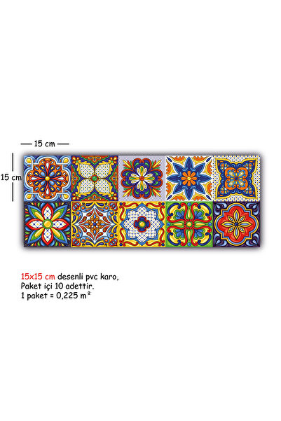 TİNK Kendinden Yapışkanlı Karnaval Desenli Pvc Karo 15x15 Cm 10'lu Paket