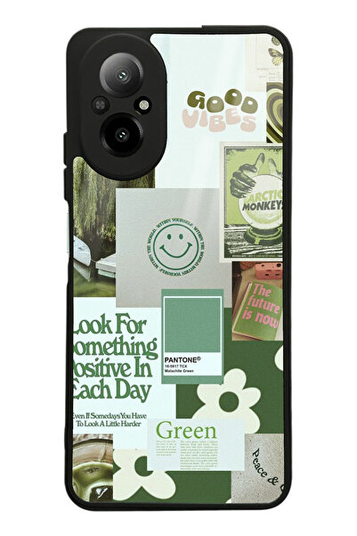 Spoyi Oppo Realme 12 Lite Green Sticker Tasarımlı Glossy Telefon Kılıfı