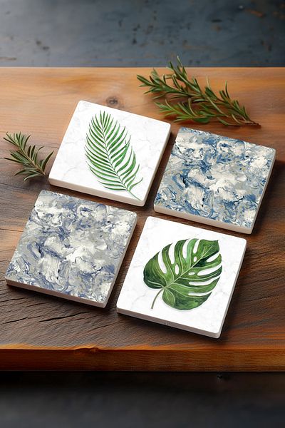 Pinecone Leaf, Pattern Stone Coasters Desktop Protective Coasters 4 Piece Set 10x10cm Stone Coasters Sc362