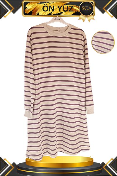 SCA Striped Long Cotton Tunic - Side Slit Detail