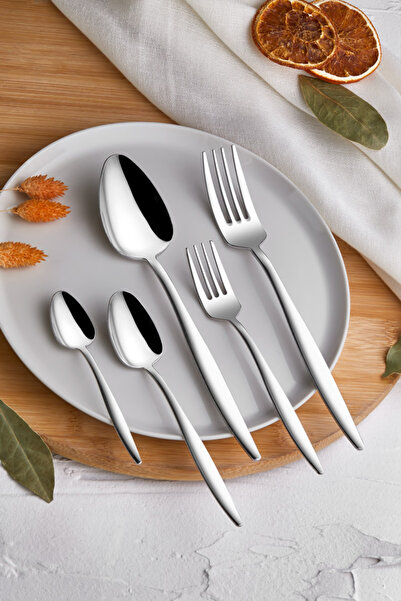 Kısmet Zagori Pointed 60 Pieces 12 Person Steel Flat Fork Spoon Set Set