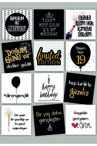 Pankart Evi 12 Pcs Motto Card Set for Birthday Party