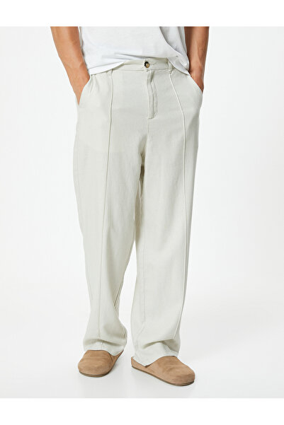 Koton Змішана лляна тканина чінос з еластичною талією Розслаблений крій і детальна кишеня Вільні штани