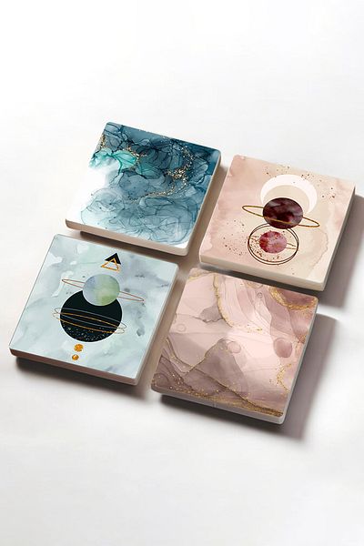 Pinecone Minimalist, Abstract Art Stone Coasters Desktop Protective Coasters Set of 4 10x10cm Sc447