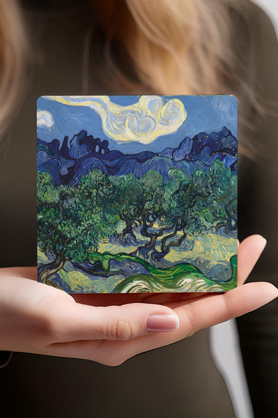 Pinecone Van Gogh Olive Trees, Peach Tree, Irises, Oise Bank Stone Coasters Set of 4 10x10cm