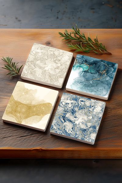Pinecone Abstract Art, Pattern Stone Coasters Desktop Protective Coasters Set of 4 10x10cm Stone Coasters
