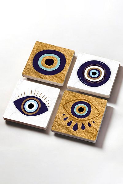 Pinecone Evil Eye Stone Coaster Desktop Protective Coaster 4 Piece Set 10x10cm Stone Coasters Sc249