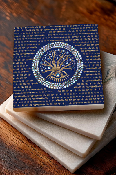 Pinecone Evil Eye Stone Coaster Desktop Protective Coaster 4 Piece Set 10x10cm Stone Coasters Sc315