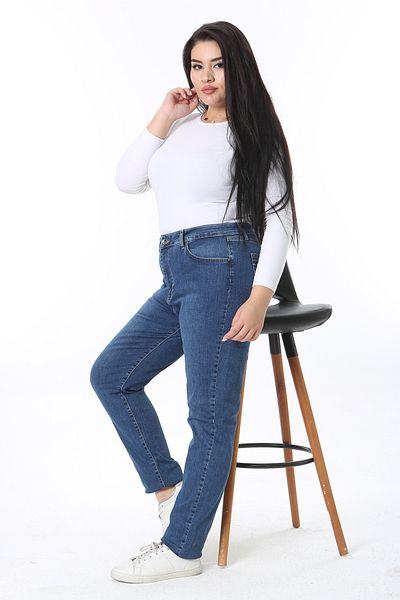 Şans Γυναικείο τζιν παντελόνι Lycra Plus Size Navy Blue ψηλόμεσο 5 τσέπες 65N38389