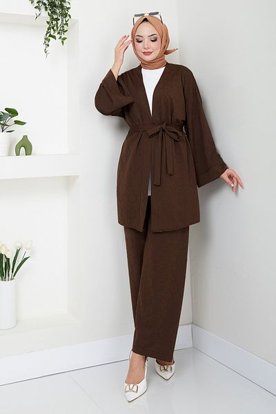 ModaMerve Triple Quilted Detailed Set - 1814Lna1042-M Brown