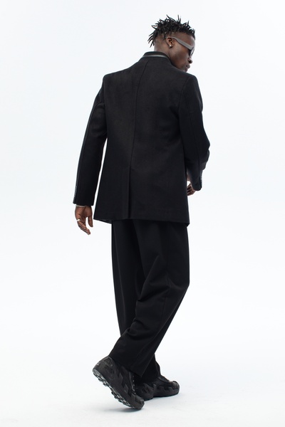 ABOUT US ЧОЛОВІЧИЙ КОМИР З ДЕТАЛЯМИ З ШКІРИ, СТАНДАРТНИЙ КРОЙ ПАЛЬТО #4610