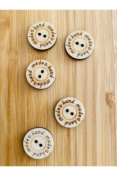 Kartopu Wooden Button with Hand Made Writing. 22mm. 5 Pieces. Coat, Jacket, Cardigan, Pants and Vest Button.