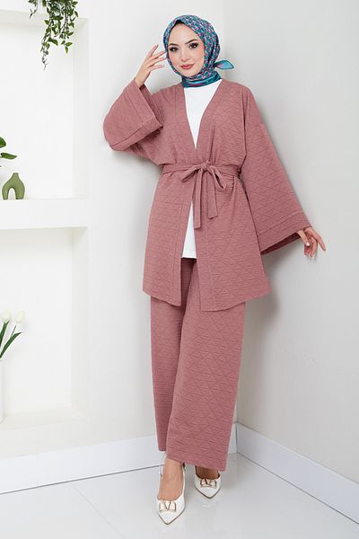 ModaMerve Dusty Rose Quilted Triple Set - 1814LNA1042-M