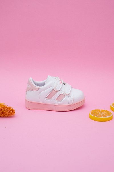 Aymer White Baby Shoes with Powder Stripes on the Side