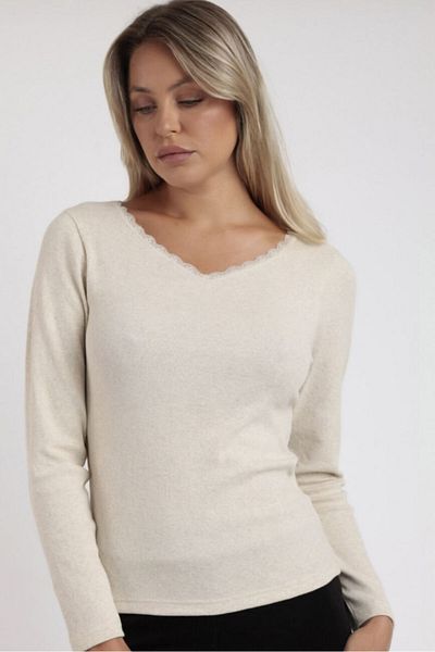 AYYILDIZ 43562 Rib Beige Long Sleeve T-Shirt