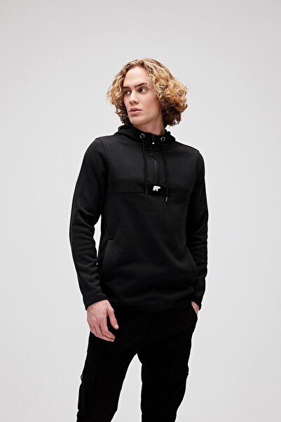 Bad Bear Defence Half-zip Hoodie Siyah Yarım Fermuarlı Kapüşonlu Erkek Sweatshirt
