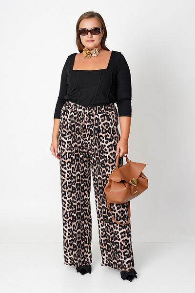 Büyük Moda Viscous Leopard Pattern Trousers