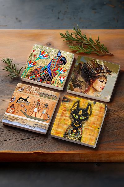 Pinecone Ancient Egypt Stone Coasters Desktop Protective Coasters 4 Piece Set 10x10cm Stone Coasters