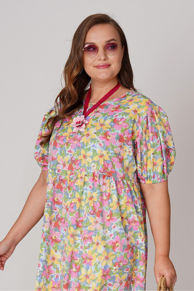 Büyük Moda Watermelon Sleeve Floral Patterned Dress